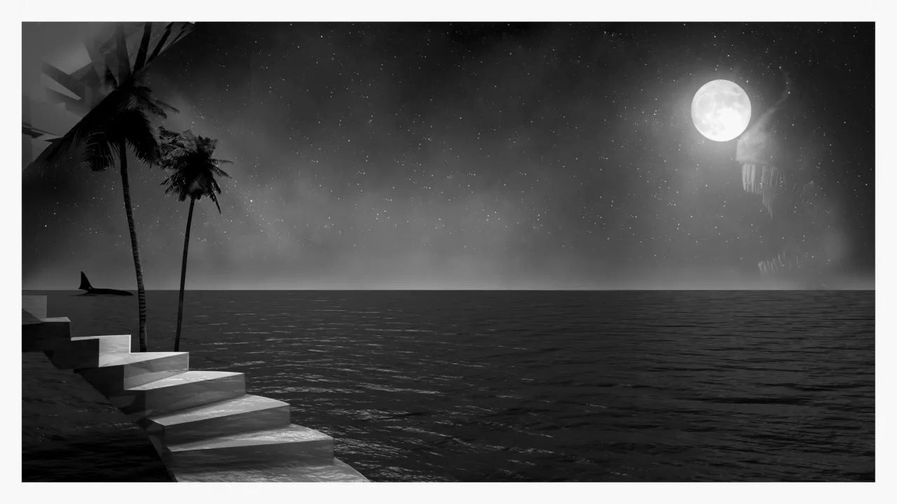 Black and white seascape artwork